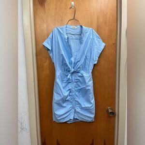 FARROW Elegant button down tie front Light Blue Mini Dress